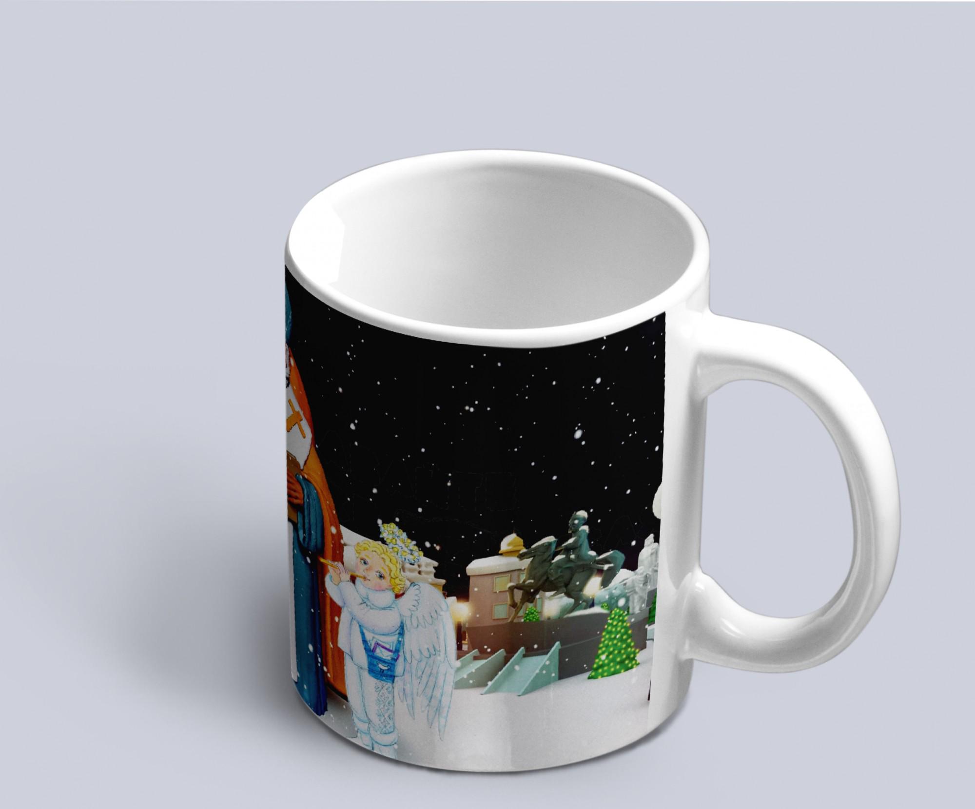 Чашка с новогодним принтом Святой Николай с ангелочками Белый (02010115069)