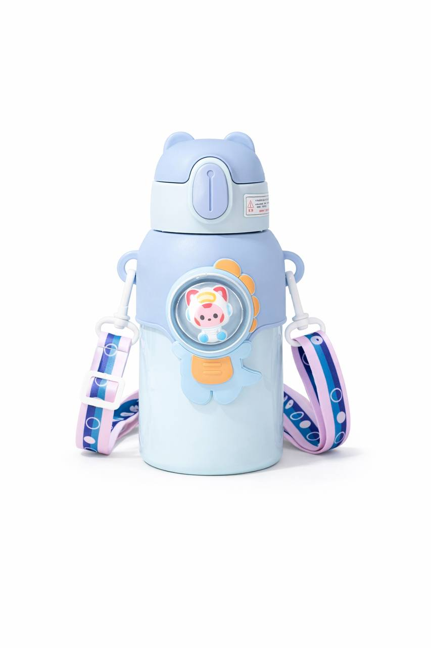 Термос детский с ремнем MT-4930 с трубочкой 500 мл Голубой (2889257604)