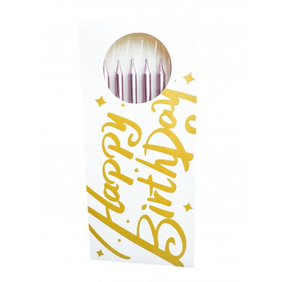 Набор свечей для торта Happy Birthday 6 шт. Хром/Розовый (11974)