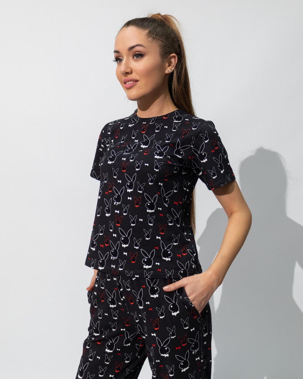 Піжама жіноча з куліра футболка та штани з принтом Плейбой (2179703487)