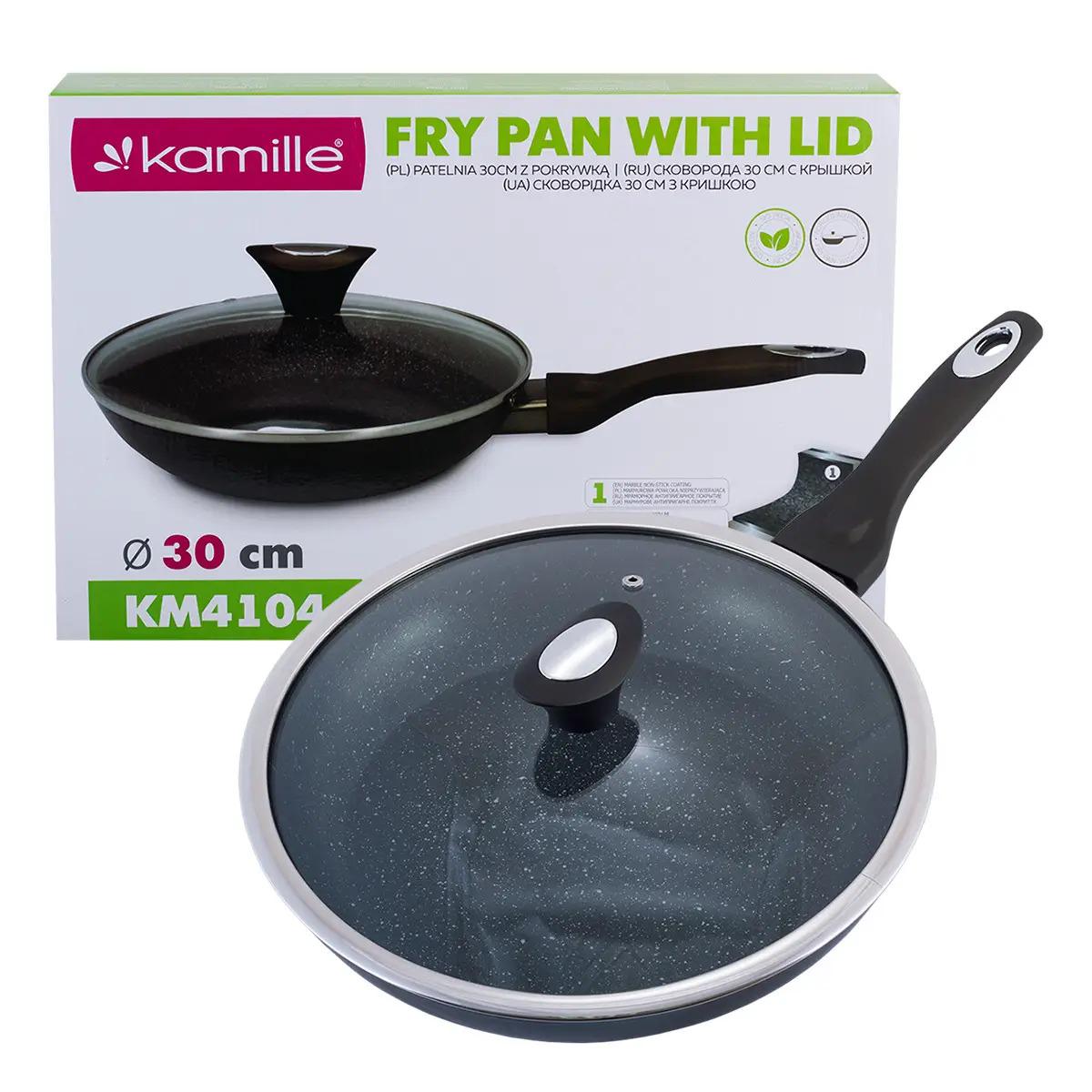 Сковорода Kamille из алюминия с антипригарным покрытием с крышкой для индукции и газа 30 см (KM-4104)