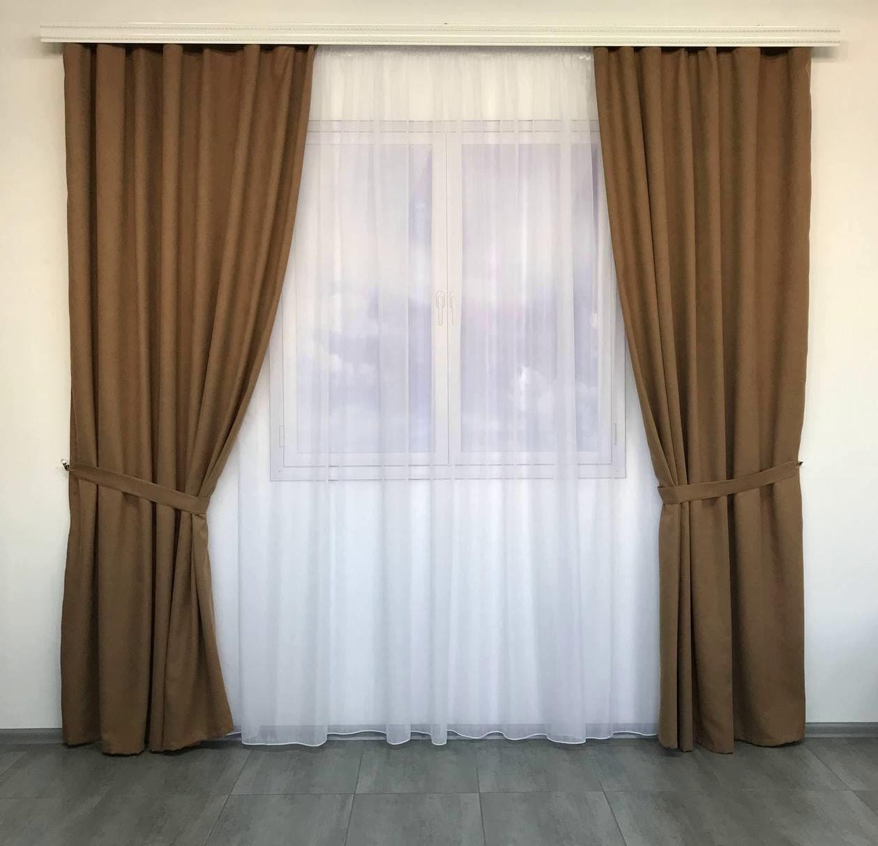 Комплект штор из микровелюра на тесьме ALBO 200x270 см 2 шт. Коричневый (SH-PK-9)