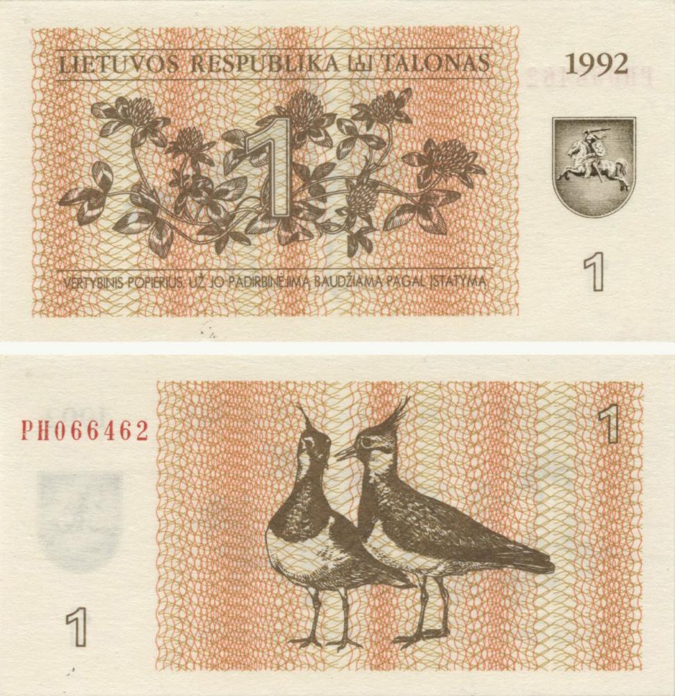 Коллекционная банкнота Литва 1 талон 1992 UNC Птицы P39 (Б03928)