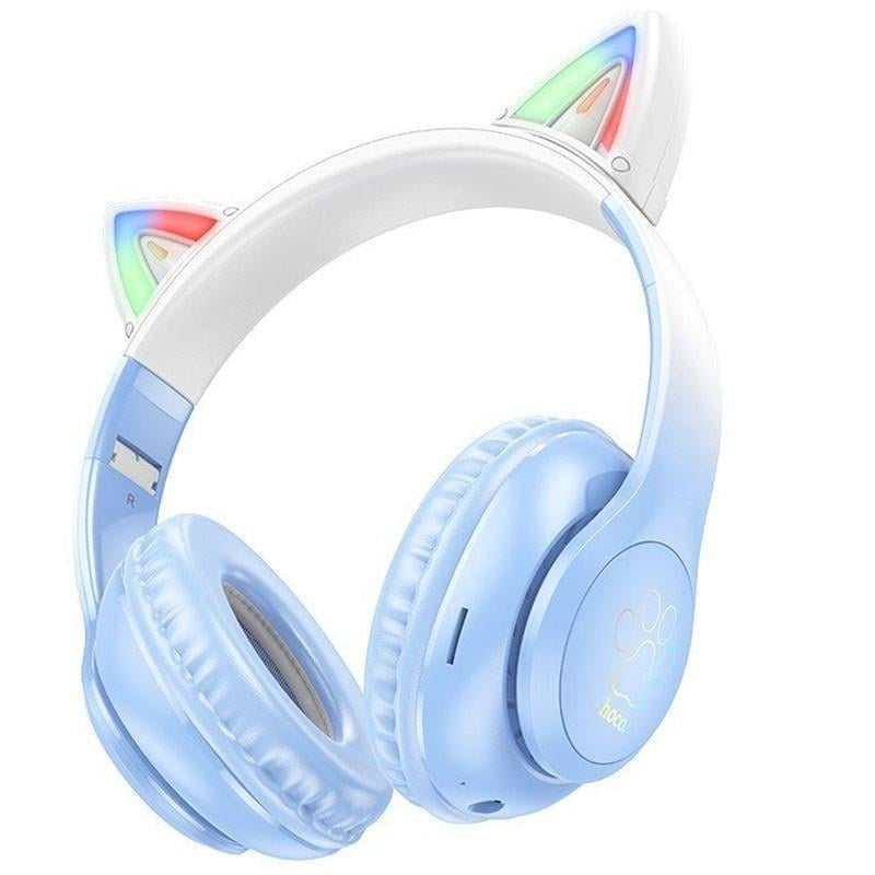 Наушники накладные W42 Cat беспроводные с кошачьими ушками Crystal Blue (00000066174_1)