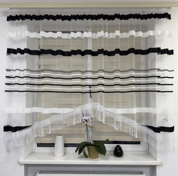 Тюль арка фатин в полоску 300х150 см Білий/Чорний (29467789)