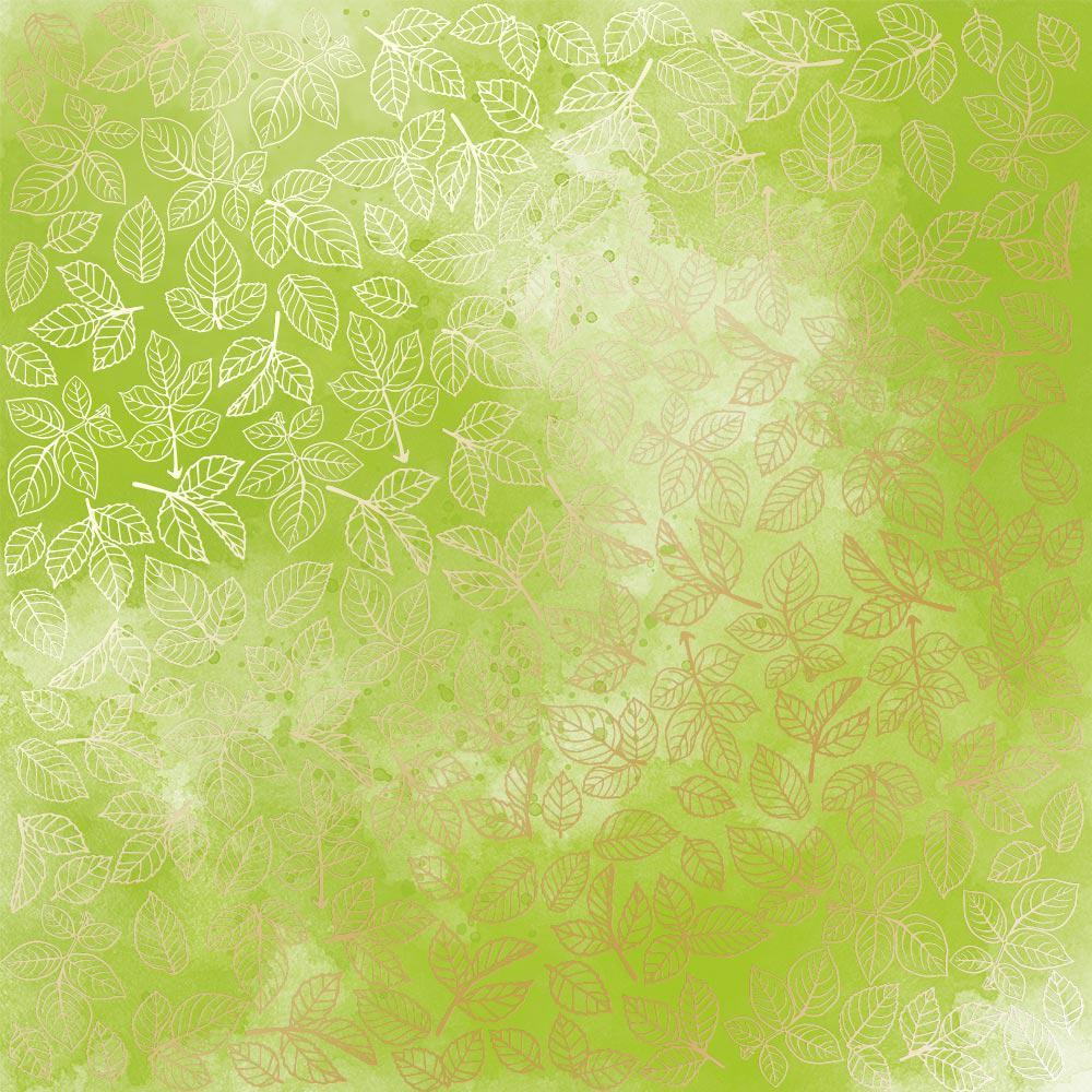 Лист паперу односторонній Golden Rose leaves з фольгуванням 30,5х30,5 см Light Green/Watercolor