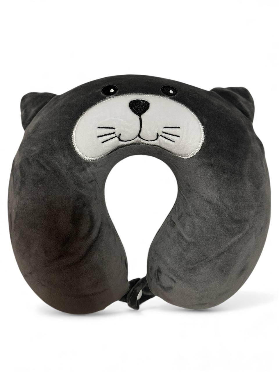 Подушка дорожня в машину Кіт 30х29х10 см Сірий