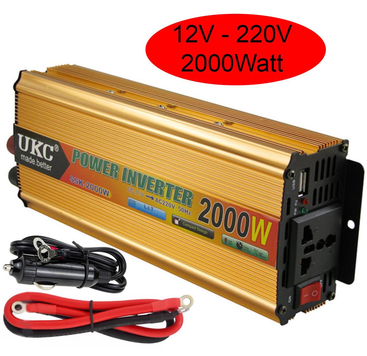 Інвертор 12V-220 UKC 2000W перетворювач напруги 12V-220V 1USB 1 розетка 2000 Вт - фото 2