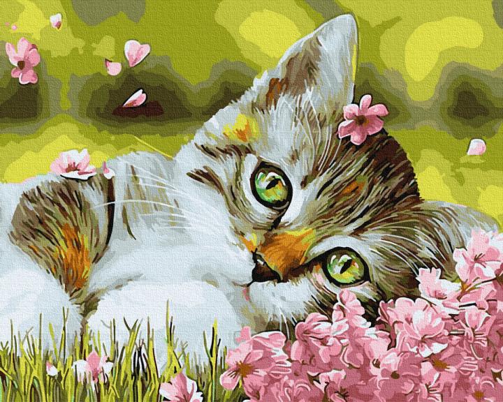 Картина по номерам Rainbow Art Котенок в цветочках (GX34634-RA)
