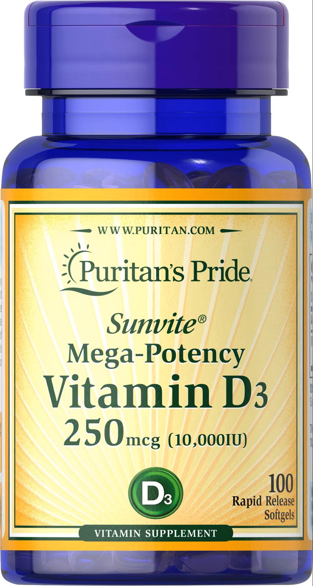 Витамин D3 Puritan's Pride Vitamin D3 10000iu 100 порций