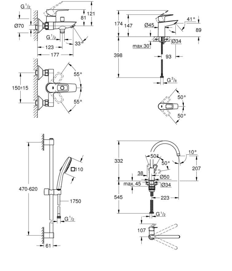 Набір змішувачів для ванни та кухні Grohe Bau Loop 4в1 (UA123225K3) - фото 7