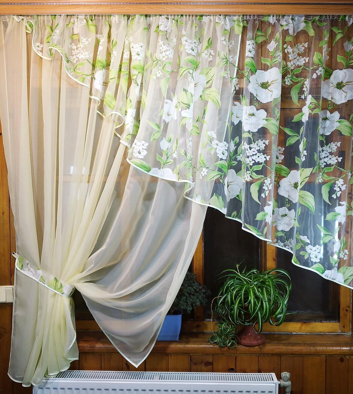 Тюль Анжелика лунное сияние левая 170х400 см Яблочное цветение/Желтый (1783763172)