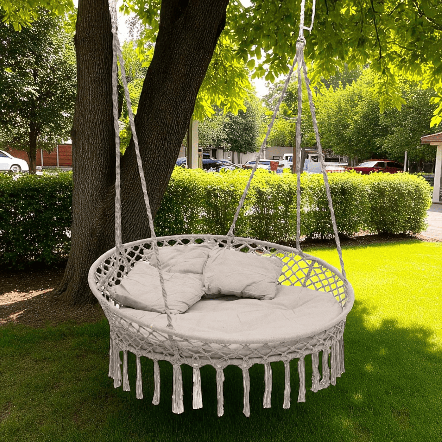 Качель круглая подвесная с подушкой WCG 140 см Серый (QNSW11GR1) Качель круглая подвесная с подушкой WCG 140 см Серый (QNSW11GR1)