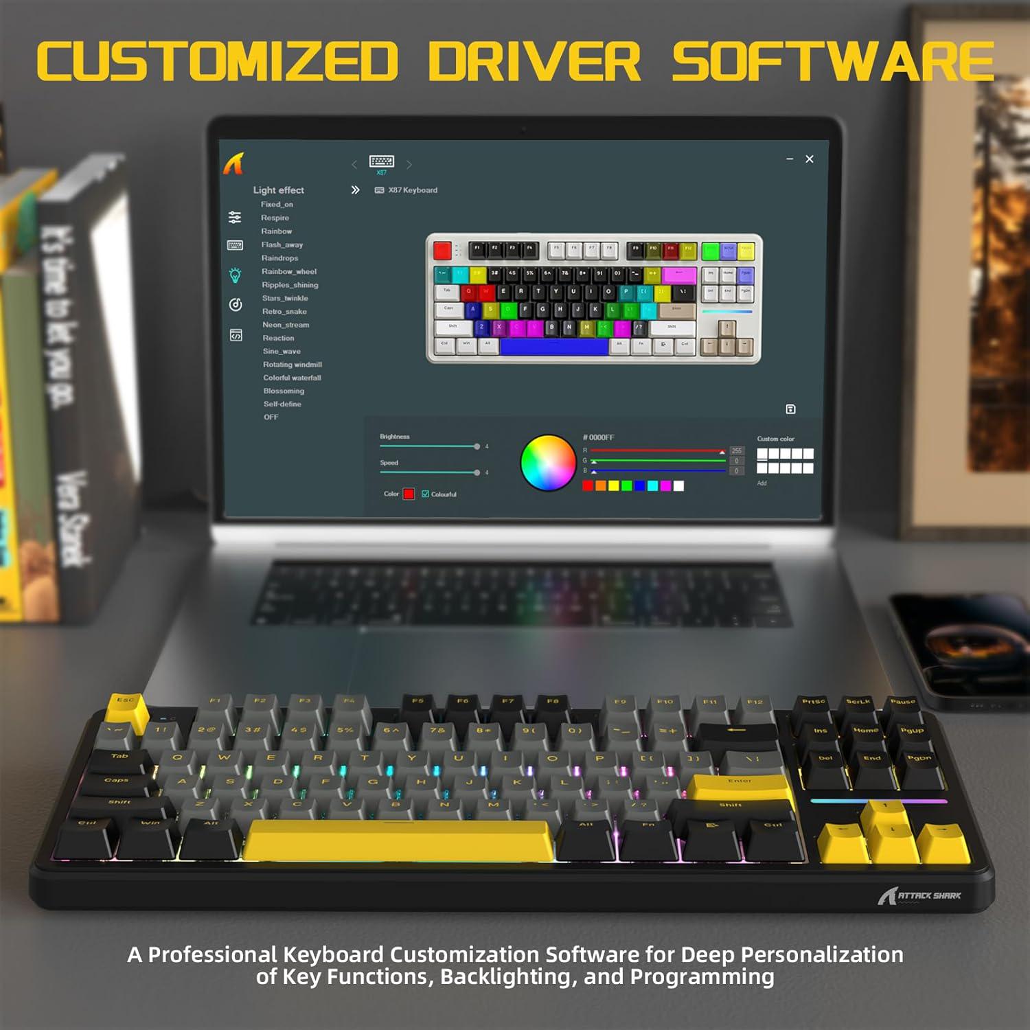 Клавіатура ігрова attack shark X87 бездротова механічна із RGB підсвічуванням з підтримкою HOT-SWAP - фото 7 Клавіатура ігрова attack shark X87 бездротова механічна із RGB підсвічуванням з підтримкою HOT-SWAP - фото 7