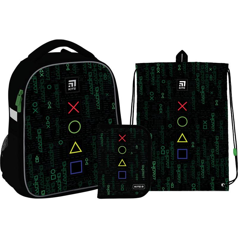 Школьный рюкзак с пеналом и мешком для мальчика Kite Education Play Time ортопедический Черный (SET_K22-555S-9)