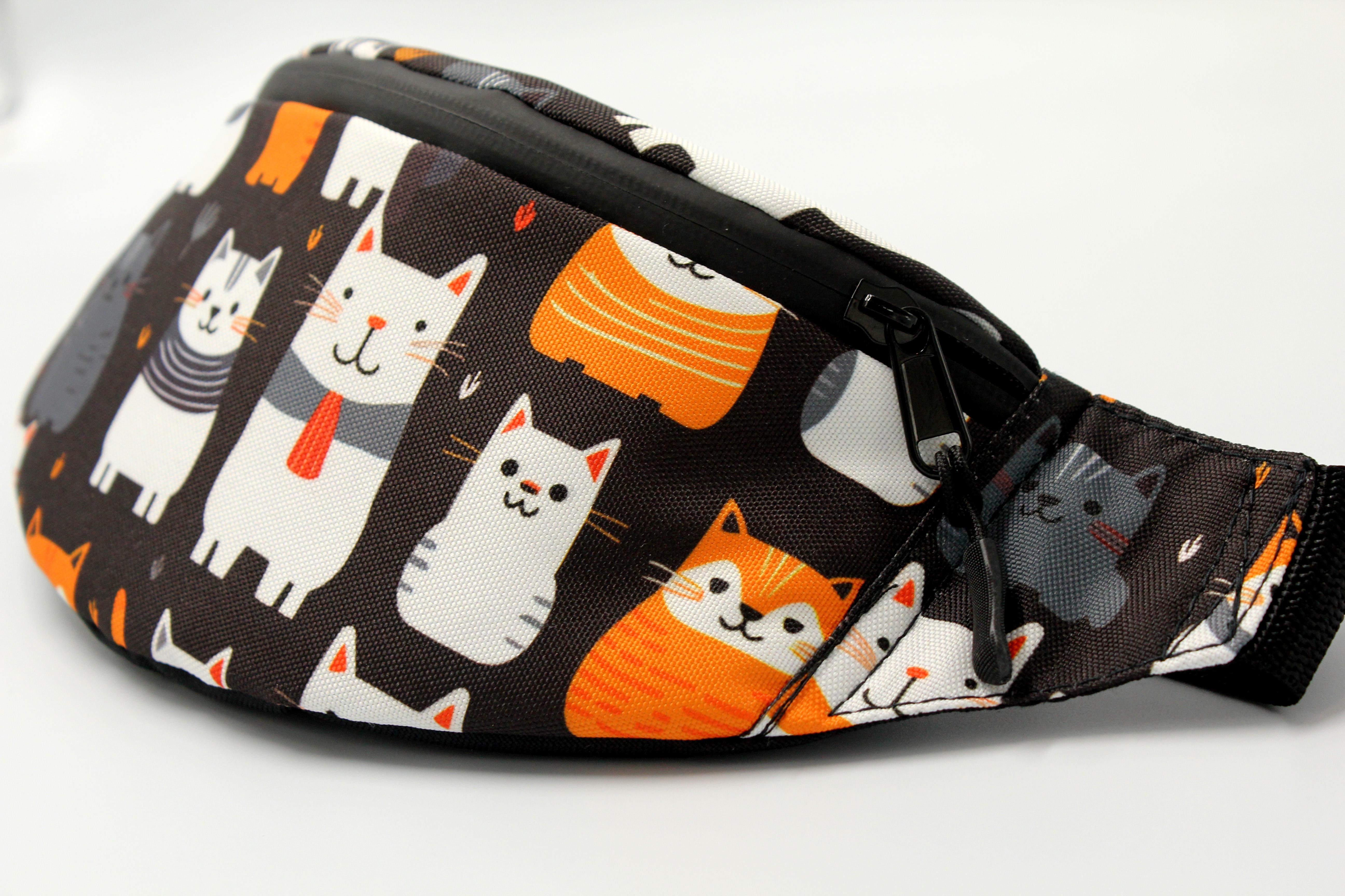 Сумка бананка Котики Чорний (BT-036) - фото 2 Сумка бананка Котики Чорний (BT-036) - фото 2