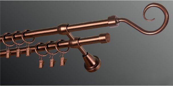 Карниз для шторы Plastidea Гак металлический двойной с прищепками D 16/16 мм 200 см Медь