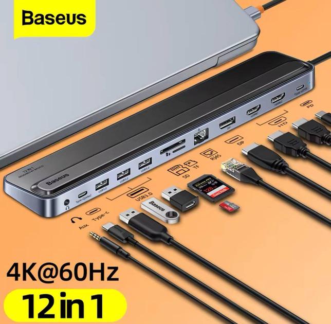 Хаб 12в1 Baseus EliteJoy Gen2 series 2xHDMI/3xUSB 3.0/PD/ DP/ SD/TF /RJ45 +Type-C 3,5 мм - фото 7