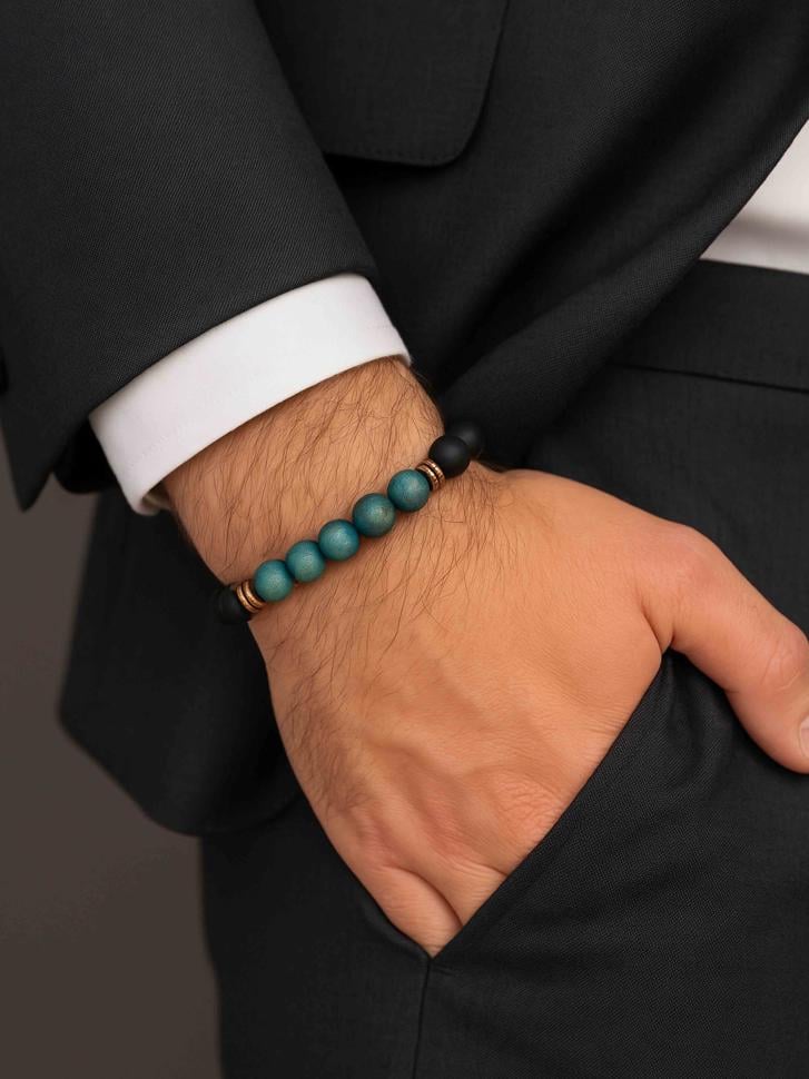 Мужской браслет из черного нефрита и агата 4511