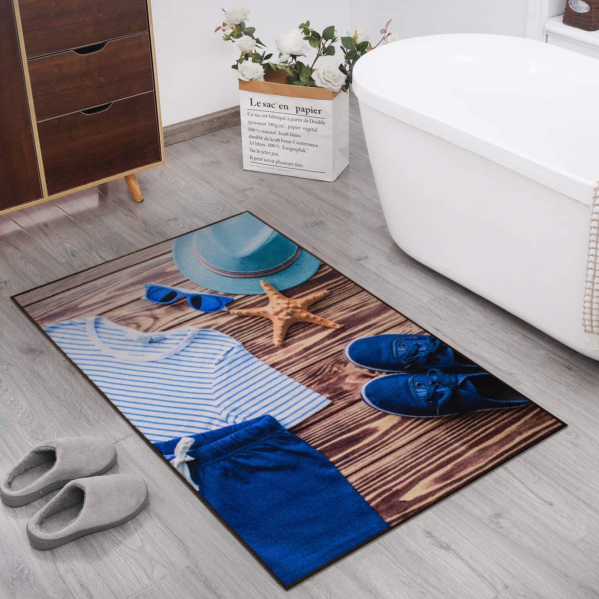 Килимок для ванної кімнати Print 209В на гумовій основі 80х120 см Синій/Коричневий (46883668)