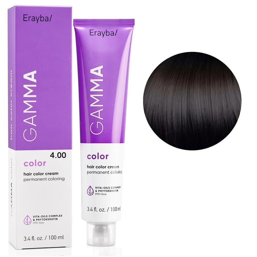 Краска для волос перманентная Erayba Gamma Color Cream 4/00+ Интенсивный коричневый 100 мл