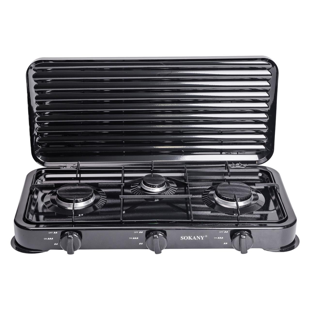 Настольная плита газовая Sokany SK-6003 трехконфорочная для баллонного газа Черный (SK-6003B)