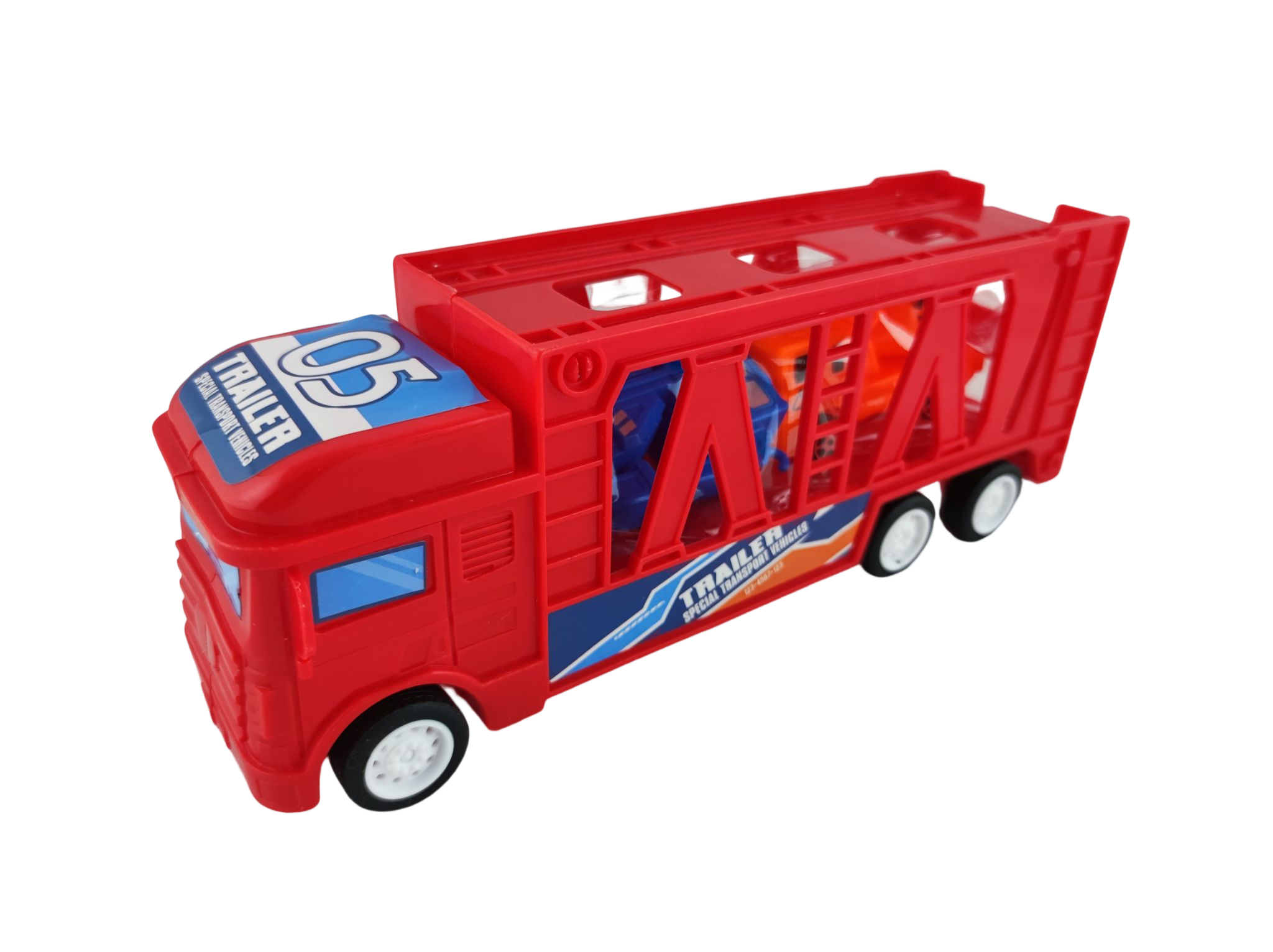 Трейлер с двумя машинами 19х5,5х7,5 см Красный (136011)