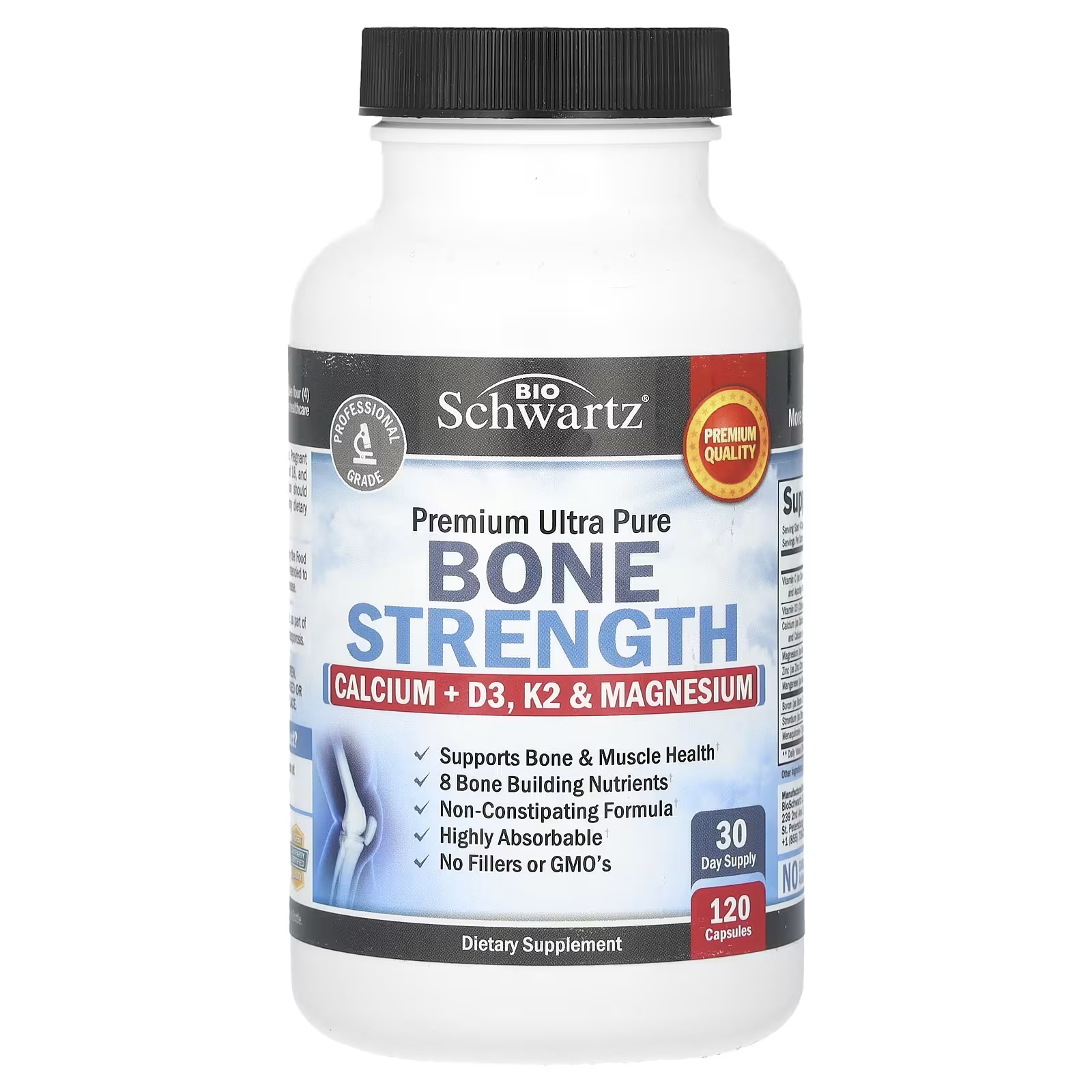 Кальций BioSchwartz Ultra Pure Bone Strength витамин D3 K2 и магний 120 капсул