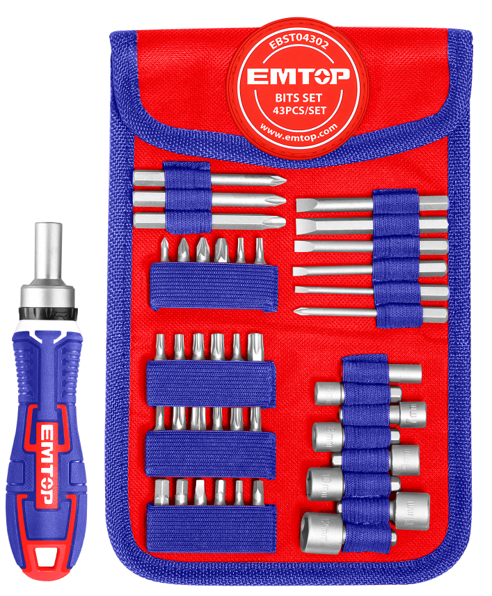 Викрутка з набором біта EMTOP EBST04302 43 шт.