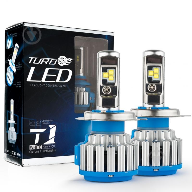 Комплект LED ламп TurboLed T1 H4 6000K 50W 12/24v CanBus с активным охлаждением Комплект LED ламп TurboLed T1 H4 6000K 50W 12/24v CanBus с активным охлаждением