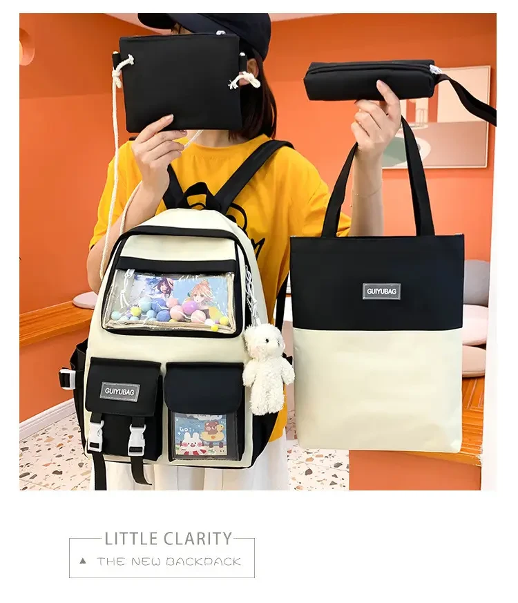 Шкільний набір для дівчинки-підлітка SG406-3 4в1 портфель/пенал/косметичка/сумка-шоппер Чорно-білий (DR014353) - фото 2 Шкільний набір для дівчинки-підлітка SG406-3 4в1 портфель/пенал/косметичка/сумка-шоппер Чорно-білий (DR014353) - фото 2