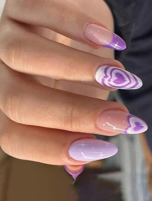 Накладные ногти Сердце со звездами миндаль средней длины с клеевыми пластинами 24 шт. Фиолетовый (2789190717) - фото 3 Накладные ногти Сердце со звездами миндаль средней длины с клеевыми пластинами 24 шт. Фиолетовый (2789190717) - фото 3