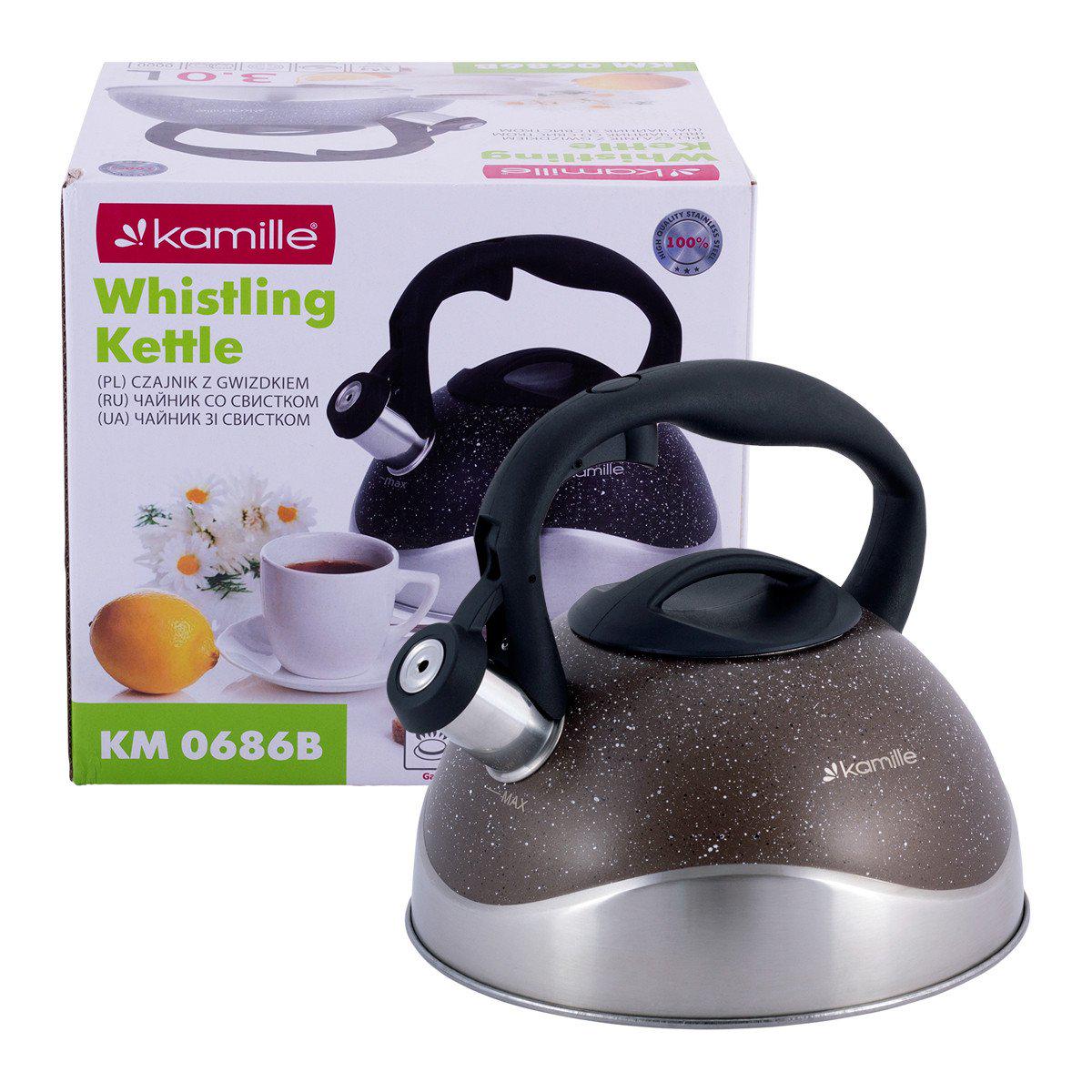 Чайник Kamille Коричневий 2,8 л зі свистком Kamille з нержавіючої сталі для індукції і газу KM-0686BKR
