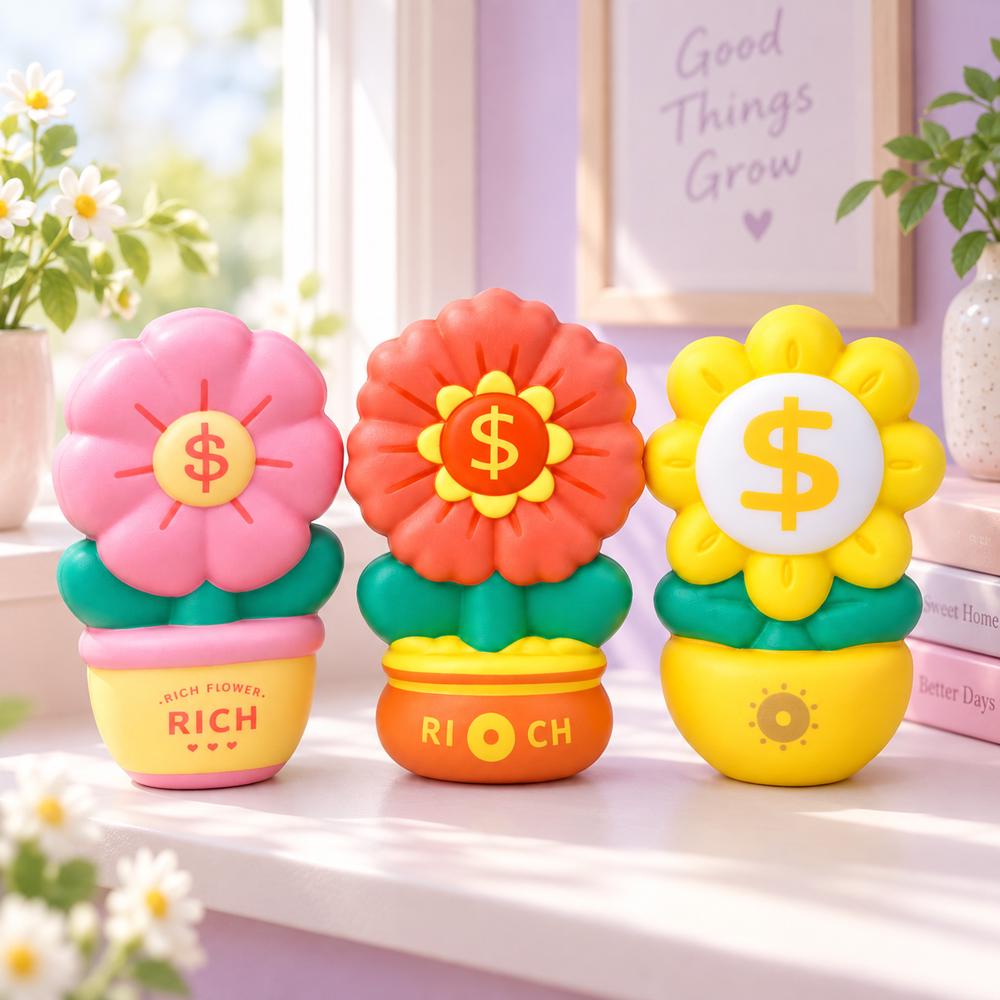 Игрушка антистресс сквиш Цветок в вазоне силиконовый 12x9 см набор 3 шт. (52-BT-5800-24)