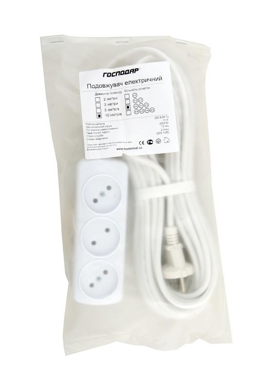 Подовжувач Господар 3 розетки 10 м (94-0057) - фото 2 Подовжувач Господар 3 розетки 10 м (94-0057) - фото 2