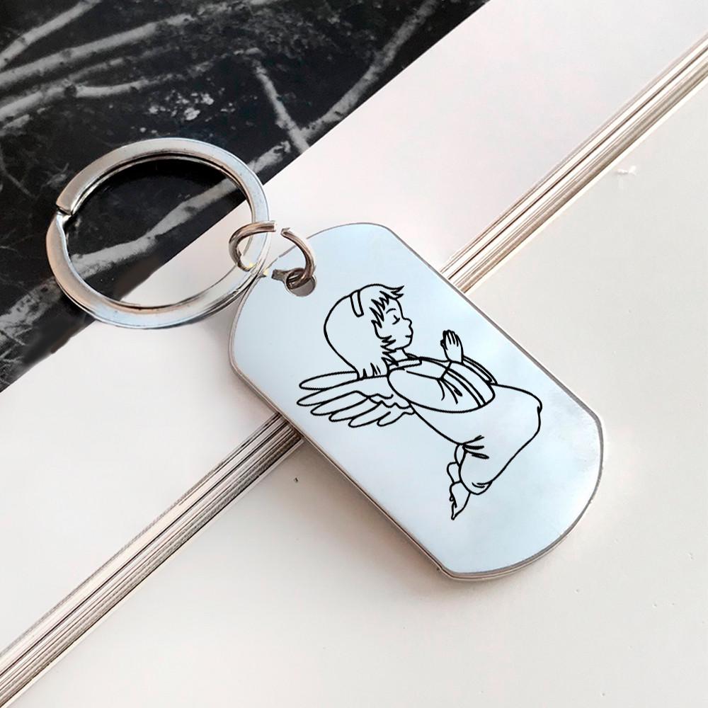 Брелок жетон с гравировкой Ангел молится (БУ0006)