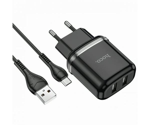 Устройство сетевое зарядное Hoco N4 Aspiring с кабелем MicroUSB 2,4 A 2USB Black Устройство сетевое зарядное Hoco N4 Aspiring с кабелем MicroUSB 2,4 A 2USB Black