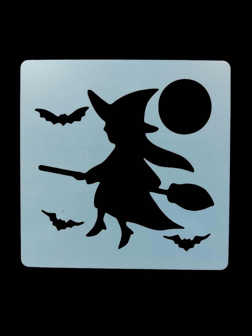 Трафарет на Хэллоуин Ведьма на метле 13x13 см Серый (7615/53) - фото 2 Трафарет на Хэллоуин Ведьма на метле 13x13 см Серый (7615/53) - фото 2