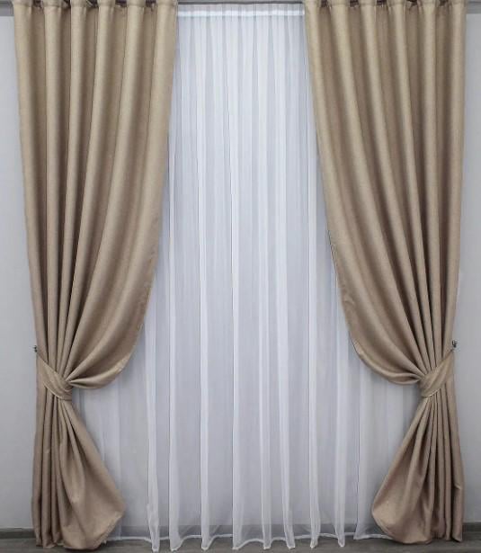 Комплект штор блекаут/лен мешковина 1,5х2,5 м 2 шт. Бежевый (1069ш)