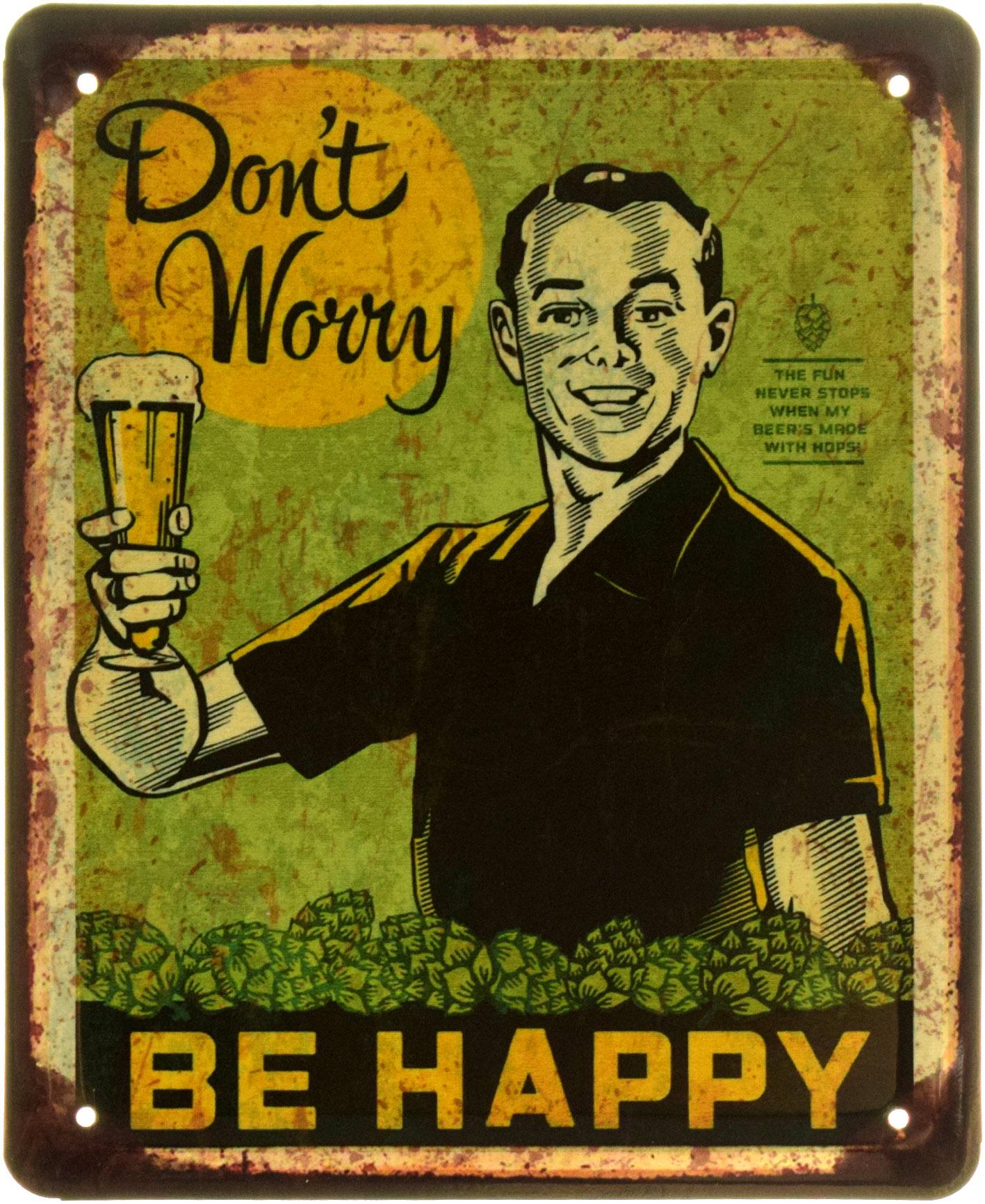 Табличка металлическая "Don't Worry, Be Happy Beer" 18x22 см (ms-103937) - фото 1 Табличка металлическая "Don't Worry, Be Happy Beer" 18x22 см (ms-103937) - фото 1