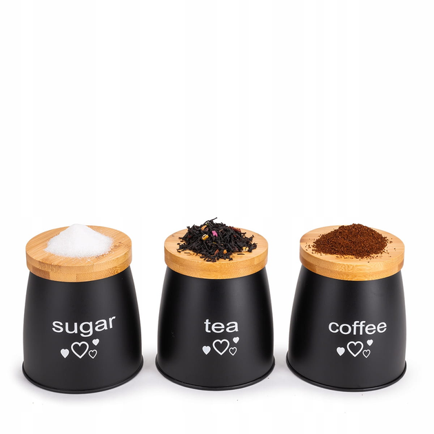 Набор емкостей для хранения с бамбуковыми крышками Kamille КМ-1129 из металла 7,8х11,2х11 см Черный (150-84-1129)