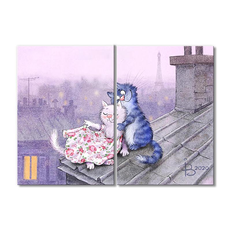 Модульная картина Лямур на крыше 2 модуля 40х60 см