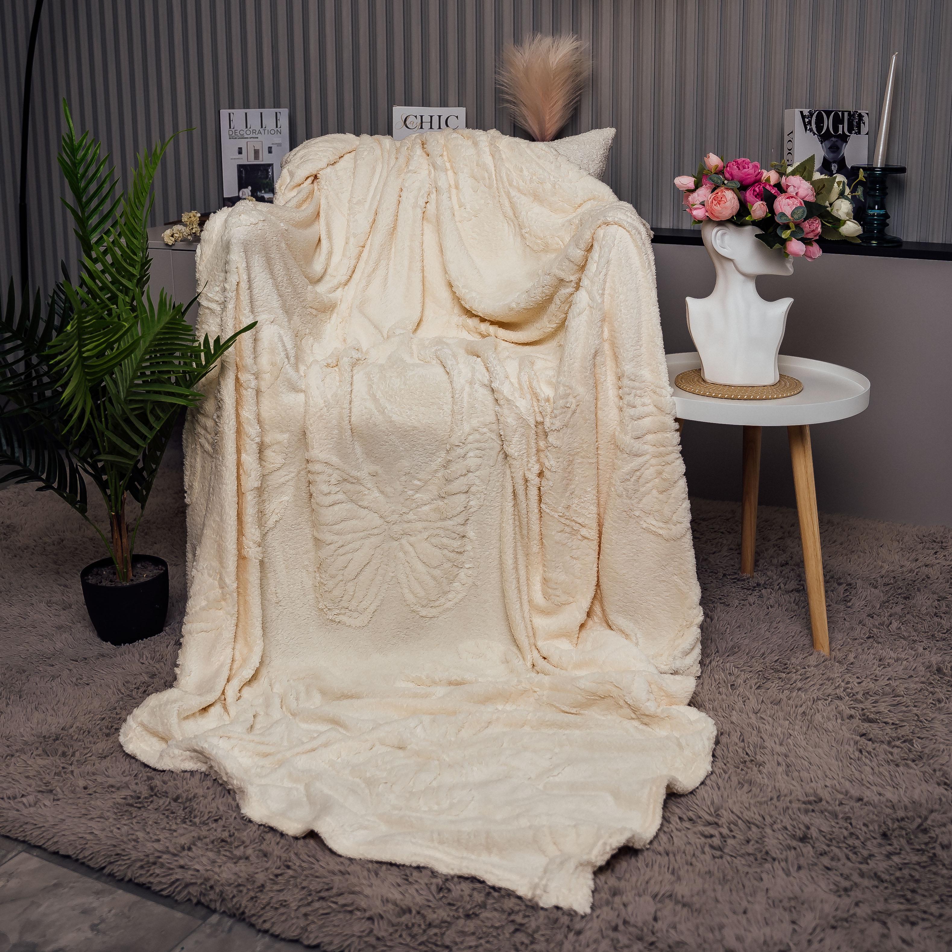 Плед Летающая бабочка полуторная 150х210 см Молочный (87258)