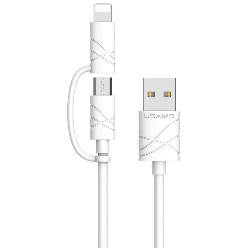 Кабель дата Usams US-SJ077 U-Gee USB Micro USB/Lightning 2in1 1 м White (00000036162_2) - фото 1