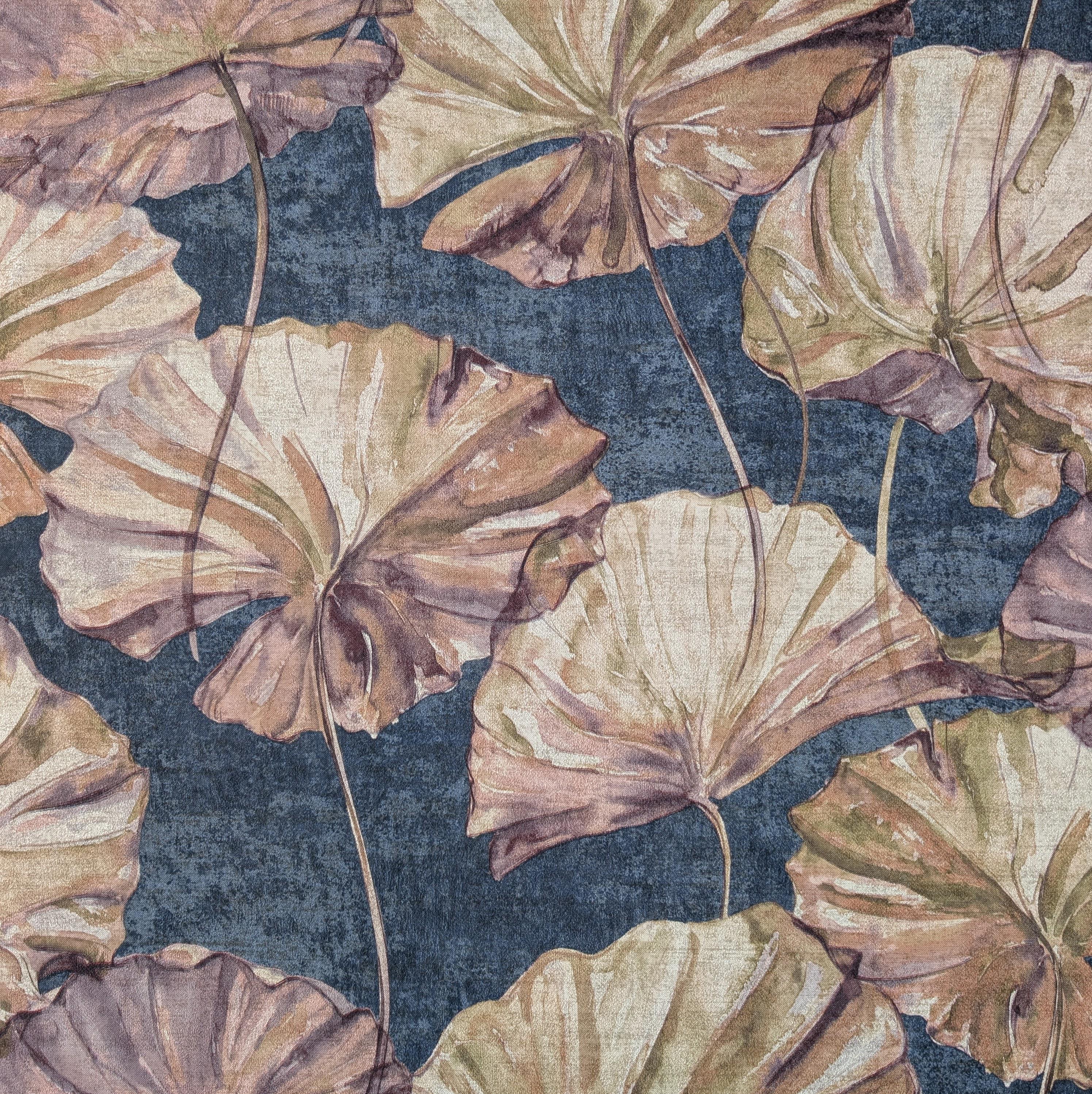 Обои виниловые на флизелиновой основе Grandeco Elementum EE2003 Листья Синий