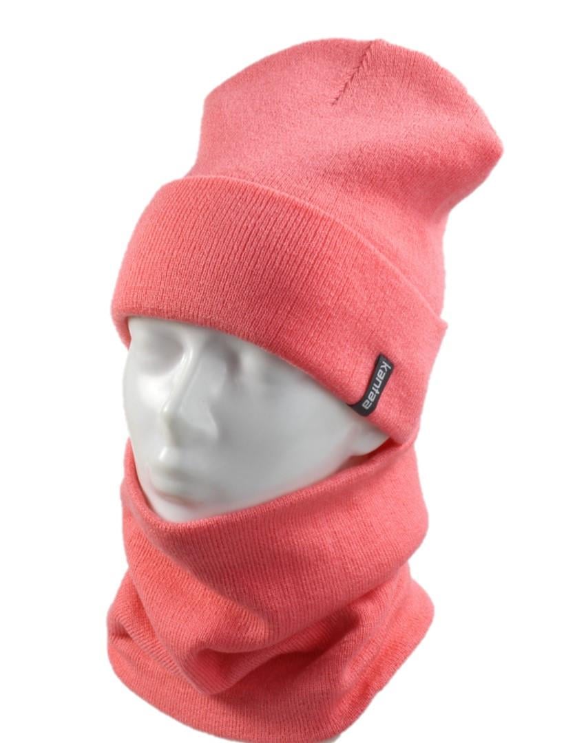 Вязаная шапка Кahta Fashion Hat с Buff снуд унисекс р. 57-58 Персиковый (OC-100)