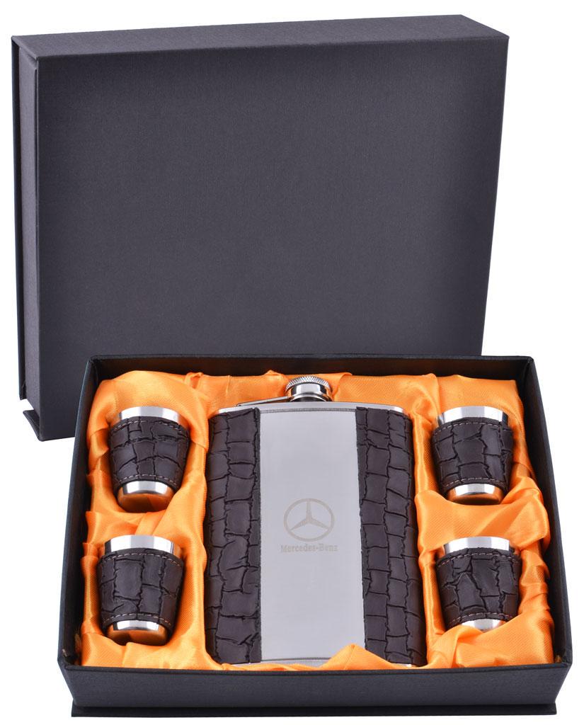 Набор фляга и 4 стопки Mercedes 265 мл Нержавеющая сталь; Черный