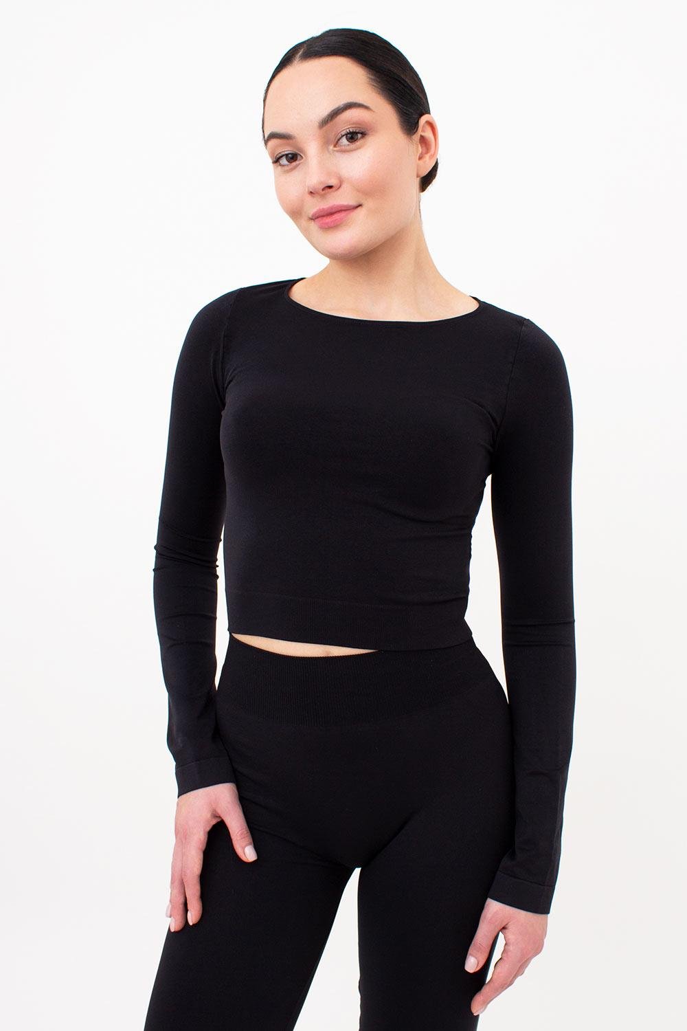 Топ укороченный Giulia CROP TOP с длинным рукавом S/M Black (4823102991184)