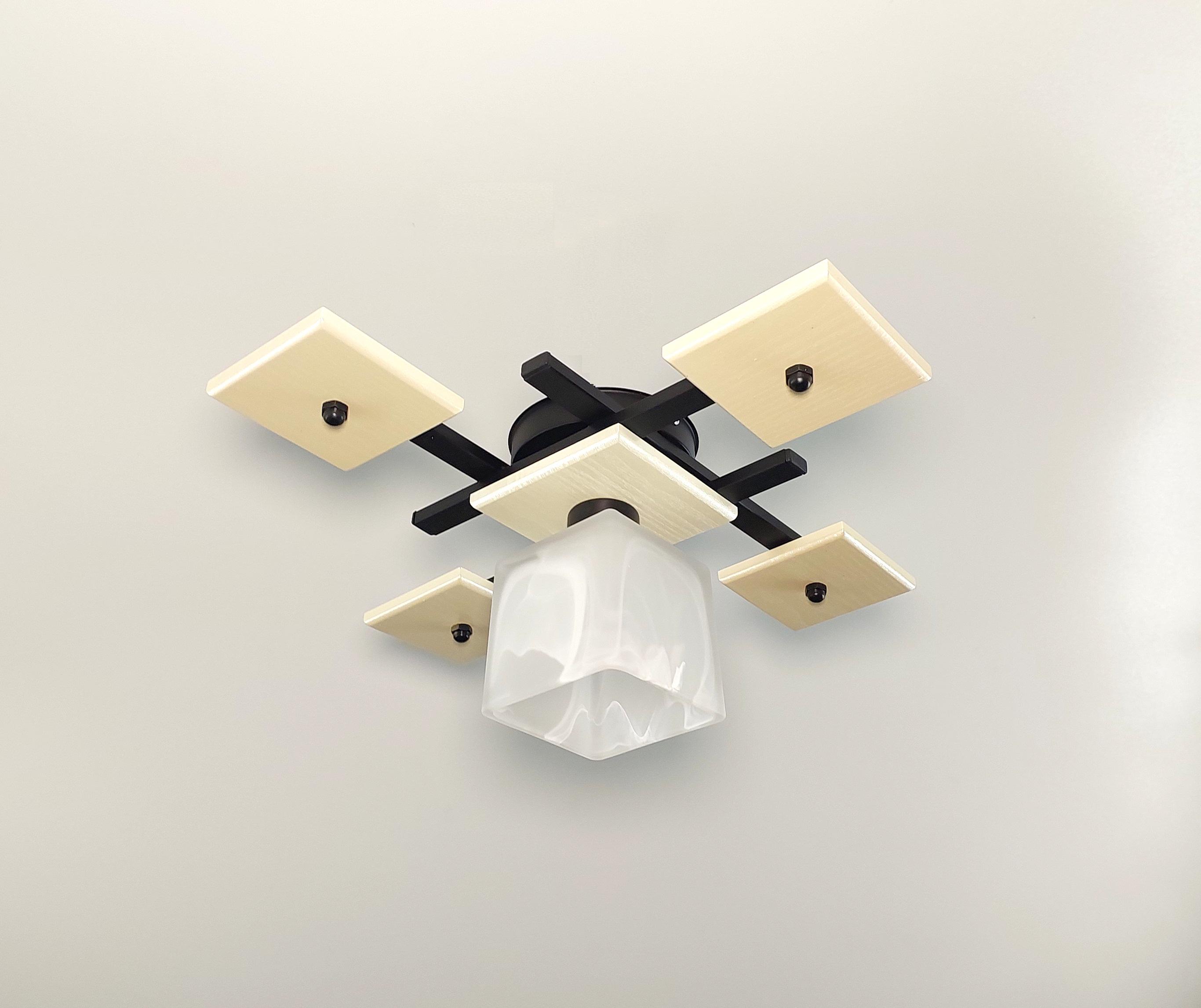 Люстра потолочная 2002/1 на 1 плафон металлическая Черный/Бежевый (21313807)