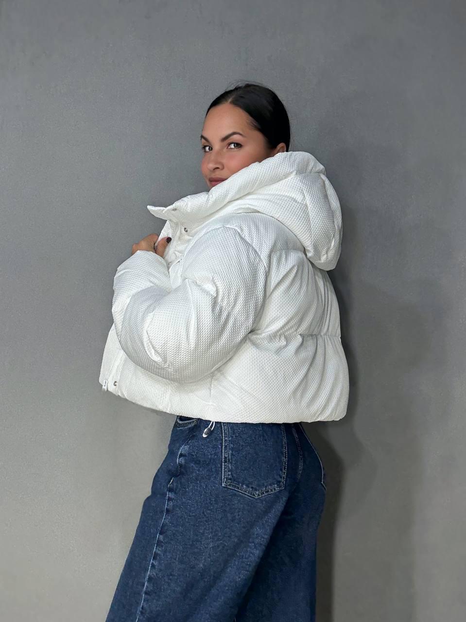 Куртка женская LADY YEP 10039 вафельная пуффер оверсайз с капюшоном р. 42 Белый (4883) - фото 3